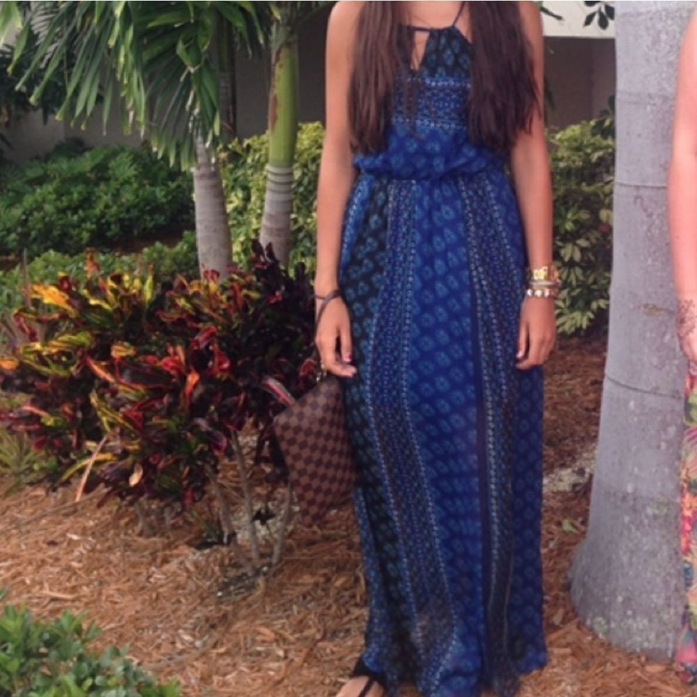 BRAND NEW HOLLISTER MAXI FLORAL STRIPED SPAGHETTI STRAP ELASTIC WAIST DRESS